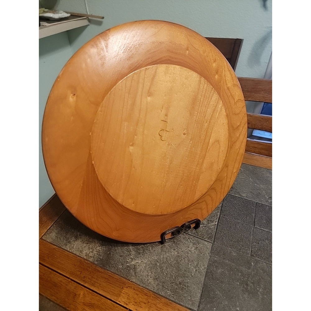 Vtg Hand Turned 14" Carved Birch Wood Platter Snack Plate Apple Carvings Signed - Picture 8 of 11